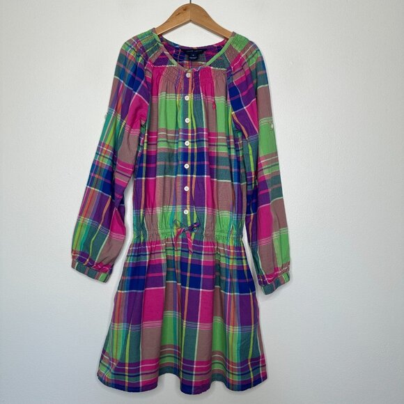 Ralph Lauren Girls Dress Size 10 Plaid Colorful Cotton Polo Pony - Picture 1 of 11